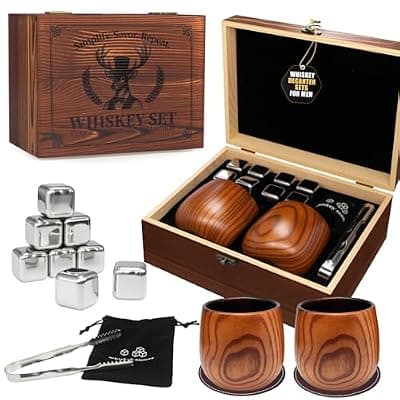 [Mqaue] Charred Wooden Drinking Glass - Handcrafted Whiskey Gifts Set for Men, Premium Whiskey Glasses, Unbreakable Whiskey Insulated Gifts Glass for Dad, Husband, Boyfriend, Friends, Bourbon Enthusiasts