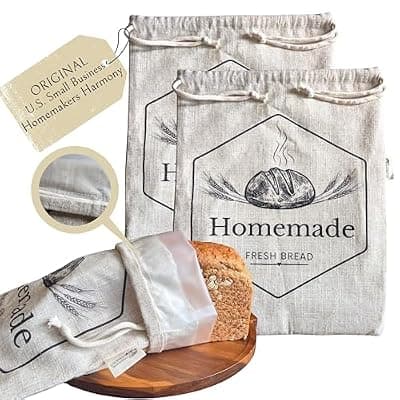 [HOMEMAKERS HARMONY] 2 Pack XL Bread Bags for Homemade Bread, 18 x 14 in Organic Linen Sourdough Bags – Reusable Bread Storage Bags, Keeps Bread Fresh Longer – by Homemakers Harmony