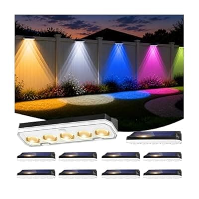 [Tenmiro] Tenmiro Solar Fence Lights Outdoor 10 Pack, 40 Modes RGB & Cold/Warm White Wall Lights with 5 Lens, IP67 Waterproof Dusk to Dawn Outside Lighs for Backyard, Patio, Yard, Pool, Deck, Railing Decor