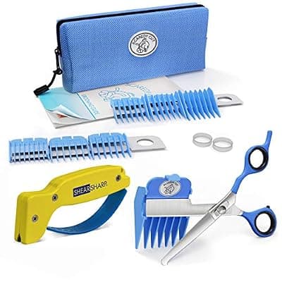 [Scaredy Cut] Scaredy Cut Silent Clipper + Sharpener Pet Grooming Kit, Blue, Right-Handed 17pc RH + Sharpener, Blue