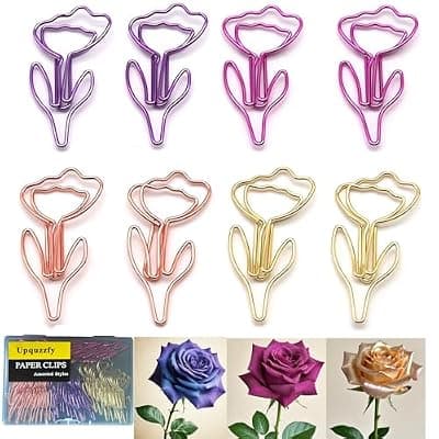 [Upquzzfy] Upquzzfy 48 Pcs Metal Paper Clips Set - Multicolored Rose-Shaped Cute Paperclips for School and Office File Organization, Suitable for Party and Wedding Decor (ROSEFLOWER)