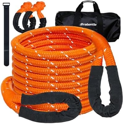 [Brobantle] Kinetic Recovery Rope 7/8" x 30ft, 48600lbs Breaking Strength Kinetic Tow Rope,Heavy Duty Recovery Rope with 2pcs Soft Recovery Shackles for Off-Road,Trucks,Jeep,SUV, ATV, UTV,Tractor