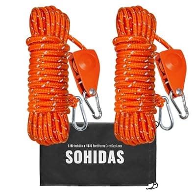 [SOHIDAS] SOHIDAS Camping Rope Reflective Tent Rope Guyline with Ratchet Pulley, Tarp Tie Down Ropes for Tent Tarp, Canopy Shelter, Camping, 16.5FT Adjustable Guy Line for Canopy Tent 2Pack Guy Lines Tents Cord