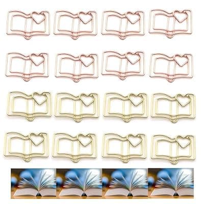 [Upquzzfy] 30 Pcs Metal Book-Shaped Paper Clips Set - Cute Gold & Rose Gold Paperclips for Document Organization, Bookmark, & Office Desk Decor
