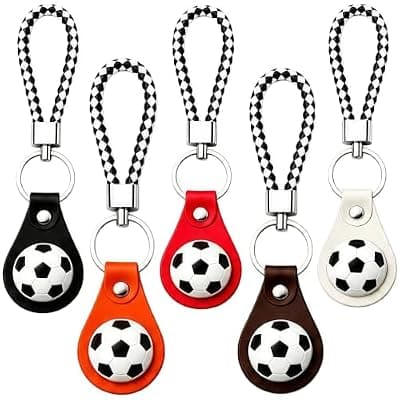 [Generic] 5 Pack Soccer Keychains, 3D Soccer Ball Key Rings with Braided Straps, Backpack & Bag Charms, Soccer Gifts for Teams, Coaches, Kids, Party Favors for Game Day & Tailgating