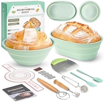 [Napute] Napute Sourdough Starter Kit, 9PCS Sourdough Breads Baking Supplies, Silicone Banneton Bread Proofing Basket Set with 9" Round & 10" Val, Bread Sling, Whisk, Bread Lame, Sour Dough Baking Tools