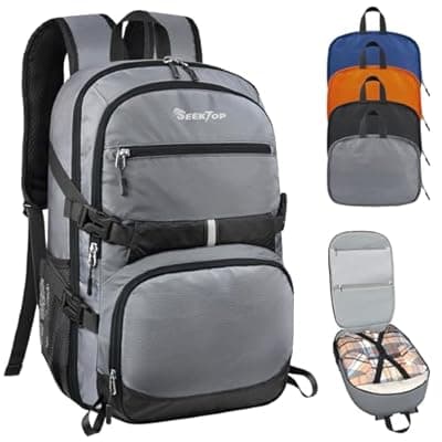 [Seektop] Seektop Lightweight Travel Backpack for Men Women, Multiple Pockets 40L Hiking Backpack Foldable Carry on Backpack for Outdoor Camping Sport Leisure (Gray)