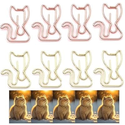 [Upquzzfy] Upquzzfy 40 Pcs Metal Cat-Shaped Paper Clips Set - Cute Paperclips for Fun Office Supplies and Party Decor (Gold, Rose Gold)