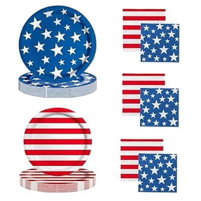 [JESRYTOUR] JESRYTOUR 4th of July Party Supplies Set 100PCS American Flag Disposable Paper Plates & Napkins Patriotic Party Supplies for Veterans Day Election Day Independence Day Party Decorations, Serve 25