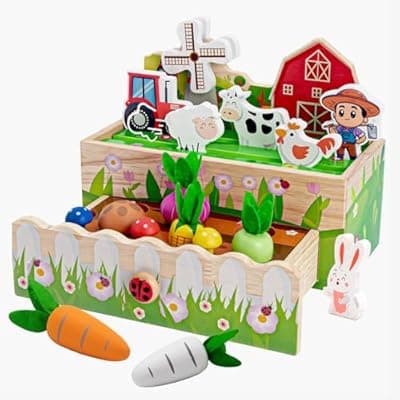 Montessori Toys for 1-3 Year Old | Wooden Animal Farm Toddler Toys | Shape Sorting Educational Learning Fine Motor Skills | 1st First Birthday Gifts Easter for Girl&Boy