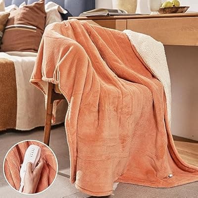 [HOMISPRITE] Heated Blanket 50''x60''-Soft and Comfortable Electric Throw,5 Heat Settings and 3H Auto Shut-Off Heating Blanket ETL&FCC Certification Machine Washable (Orange)