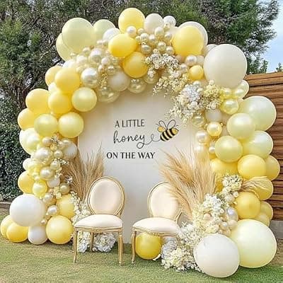 [Partycus] Yellow Balloon Arch Kit Double Stuffed, Pastel Light Yellow Pearl White Sand Balloon Garland for Bee Baby Shower Bridal Wedding Birthday Lemon Summer Graduation Engagement Party
