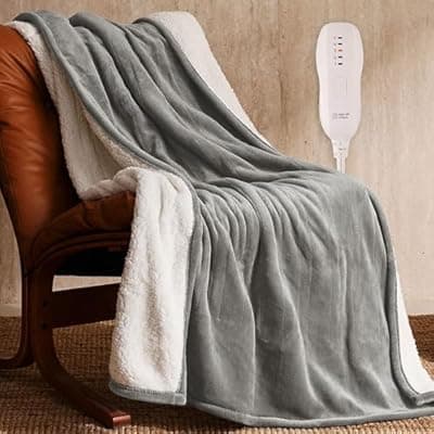 [JET'S HOME] JET'S HOME Heated Blanket 50"x60" - ETL&FCC Certified Flannel Electric Blanket Machine Washable Heating Throw with 5 Heating Levels 3 Hours Auto-Off Overheating Protection (Grey)