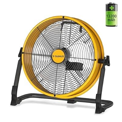 [T-SUNUS] T-SUNUS 12" Battery Powered Floor Fan, 13200mAh Rechargeable Cordless Portable Fan 1500 CFM High Velocity Airflow, Quiet Brushless Motor, 360° Tilt for Camping Tent RV Garage & Blackout Power Outage
