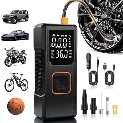 [FUPYG] Tire Inflator Portable Air Compressor, 150PSI Cordless/12V DC Air Pump for Car Tires with Pressure Gauge, Auto Shut-Off, Faster Tire Inflator Bike Pump for Car, Motorcycle, Bicycle, Ball