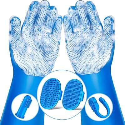 [Augwind] 6PCS Grooming & Bath Supplies for Dogs, Cats | Dog Washing Gloves | Dog Bath Brush | Dog Shower Brush | Pet Grooming Gloves | Dog Grooming kit | Pet Supplies for Showerhead & Sprayer (Navy Blue)