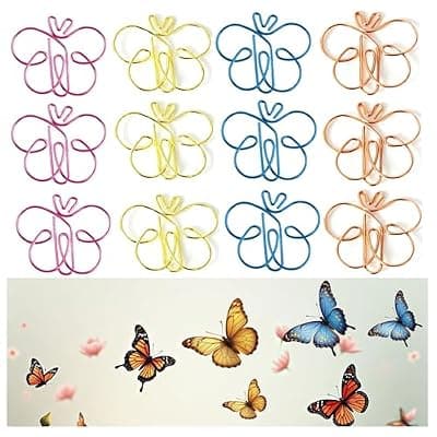 [Upquzzfy] 40 Pcs Metal Butterfly Shaped Paper Clips Set - Cute Office Supplies for School, Home Decor - 4 Colors