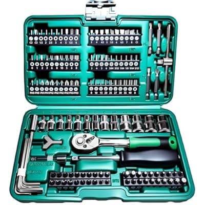 [DSBYKJ] DSBYKJ 130 Pieces 1/4 Inch Drive Socket Ratchet Wrench Set, Mechanic Tool Set, with Bit Socket Screwdriver Set Metric and Extension Bar for Auto Repairing and Household