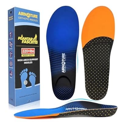 AIRNATURE Plantar Fasciitis & Flat Feet Relief Insoles - 220+ lbs High Arch Support Heavy Duty Inserts for Standing All Day, Men Women Work Boots & Hiking