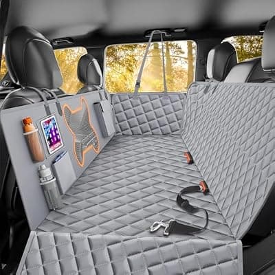 [QINGTI] QINGTI Dog Seat Cover for Car Back Seat, SUVs - Zipper Design Seat Protector for Dogs w/Mesh Window & Waterproof – Dog Hammock - Resistant & Scratch-Proof (Dark Gray, for Cars/SUV/Small Truck)