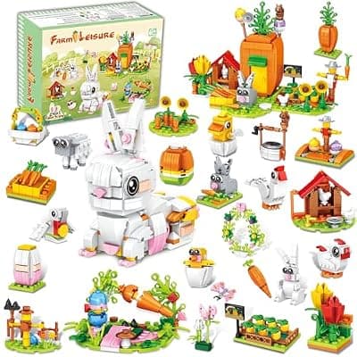 [TWERF] 24 Packs Easter Egg Fillers-24 in 1 Easter Bunny Carrot House Building Block Sets For Easter Egg Stuffers Easter Egg Fillers Easter Basket Stuffers Gift Classroom Goody Bags Party Favors For Kids 6+