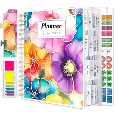 [montcool] Planner 2026-2027, Large 18 Months Academic Daily Weekly Monthly Planner Yearly Agenda Jan. 2026–June. 2027, 7.9" x 9.8", Page Tabs, Separator Page, Pocket Folder, Bookmark, Stickers, Sticky Note Set