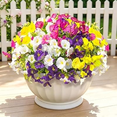 [LetuoClips] LetuoClips Artificial Flowers for Outdoors, Fake Plants for Decoration,12 Bundles of UV-Resistant Faux Morning Glory for Patio Garden Porch Yard