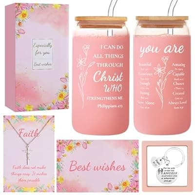 Christian Gifts for Women, Inspirational Religious Gift for Birthday, Mother’s Day, Christmas, Catholic Faith Based Gifts for Mom, Wife, Sister, Grandma, Aunt, Best Friend, 16oz Scripture Glass Cup