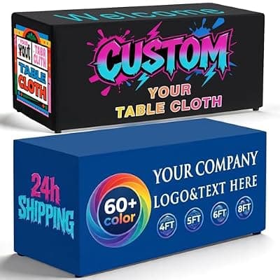 [Aomdan] Shipping Next Day Personalized Table Cloth with Logo 4FT 5FT 6FT 8FT Custom Table Cover with Business Logo for Tradeshow Events Company School Shop Other Important (120" x 89" (5FT Closed Back))