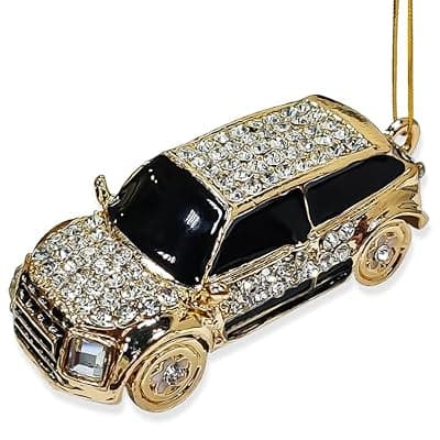 [JZILU] Car Ornaments for Christmas Tree, Metallic Black Ornament with Sparkly Rhinestone, Small Unique Christmas Ornaments, Gifts for Car Collectors