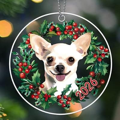 [BAOXUE] Chihuahua Ornament, White Dog Christmas Ornaments 2026, Dog Ornaments for Christmas Tree, Acrylic Pet Dogs Decor, Chihuahua Gifts for Women