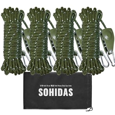[SOHIDAS] SOHIDAS Camping Rope Reflective Tent Rope Guyline with Ratchet Pulley, Tarp Tie Down Ropes for Tent Tarp, Canopy Shelter, Camping, 16.5FT Adjustable Guy Line for Canopy Tent 4Pack Guy Lines Tents Cord