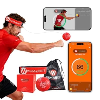 WiiMad Boxing Reflex Ball with Punch Counter App, Fun Punch Game with Headband, Hand Eye Coordination Training | Boxing Equipment, Fitness Gift Ideas for Teen Boys and Anyone into MMA Training