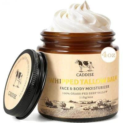 [CADDISE] CADDISE Whipped Beef Tallow for Skin – 100% Grass-Fed Handmade Cream Moisturizer for Face & Body, Natural with Honey, Shea Butter, Jojoba Oil, Non-Greasy, Nourishing for Men, Women, Kids, 4 Oz