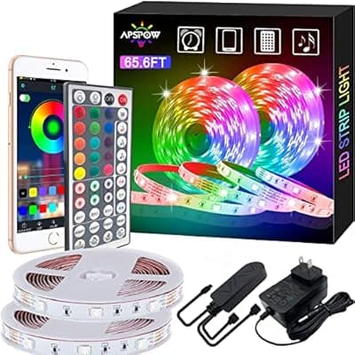 APSPOW LED Strip Lights - 65.6FT Music Sync Color Changing with Remote, Bluetooth, 5050 LED Strip Lights for Bedroom, Home Party and Decoration