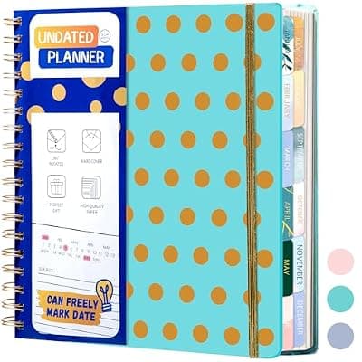 [FLYING EAGLE] FLYING EAGLE Undated Work Planner - Aesthetic Meeting Notebook with 12 Dividers, Spiral Bound Journal for Goal Planning, Professional 8.3" x 9.3" Desk Organizer, Blue Teal