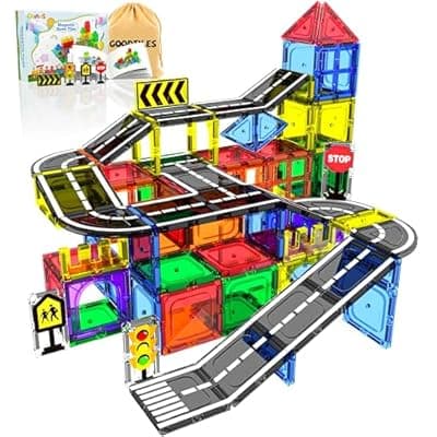 [Goodtiles] Magnetic Tiles - Road Set, Magnetic Building Blocks, Preschool Montessori Toys Gift for 3+ Year Old Boys and Girls, Sensory Christmas Toys for Kids Aged 3-5 and 4-8, Ideas for Toddler with Autism