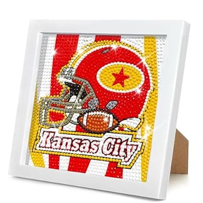 [Morusen] Morusen Kansas City Team Helmet Diamond Painting Kit with Frame - 5D DIY Round Drill Art Set for Adults - Exquisite Sports Wall Decor & Craft Gift for Football Fans