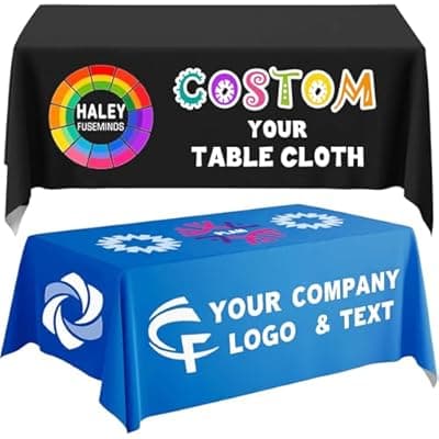 Custom Table Cloth with Business Logo 4/5/6/8/10FT Personalized Tablecloth with Text Image Customized for Business Tradeshow Company Birthday Party Wedding Decor (8FT Closed Back)