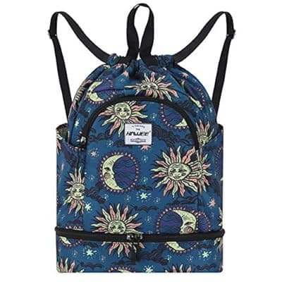 [HAWEE] HAWEE Dry Wet Drawstring Backpack with Shoe Compartment for Women Adjustable Gym Bag