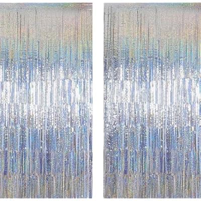 [xiangsushijie] Silver Laser Tinsel Glitter Foil Fringe Curtain Birthday Party Streamers Backdrop Decorations Photo Booth Theme Bachelorette Graduation Decor