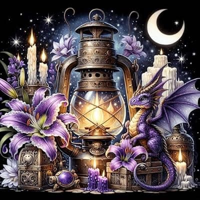 [Ekuxom] Ekuxom Dragon Diamond Art Kits for Adults-Kerosene lamp Diamond Painting Kits for Adults-DIY Full Round Drill Diamond Dot Painting Gem Art Kits for Home Wall Decor 14x14inch