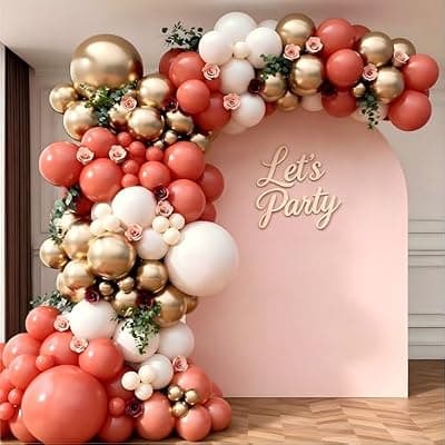 [DUHEEZZ] Coral Red Gold Balloon Garland Arch Kit, Coral Red Metallic Gold Latex Balloons for Wedding Anniversary Birthday Baby Shower Bridal Shower Party Decorations