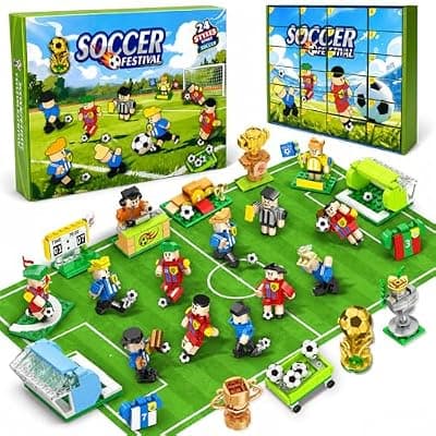 [Parsin] 2026 World Soccer Cup Themed 24 Pack Building Blocks with Keychains, 712 PCS Building Toys Set with Figures, Field, Trophies & Accessories, Individually Wrapped Party Favors, Classroom Prizes, Gifts f