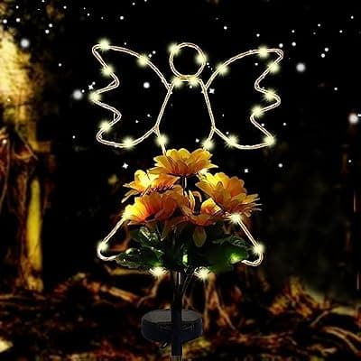 [Lmtocs] Lmtocs New Version Solar Angel Lights with Sunflower, 2 Modes Cemetery Angel for Grave Decorations, Waterproof Outdoor Angel Solar Lights for Christmas Yard Patio Pathway Memorial Grave Decorations