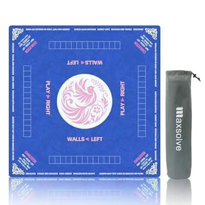 [Maxsolve] Maxsolve Mahjong Mat, 31.5" x 31.5" Neoprene Mahjong Table Mat with Rules, Anti Slip & Noise Reduction Gaming Mat for Poker, Card, Dominoes, Board & Tile Games, Mahjong Gift with Carrying Bag - Blue