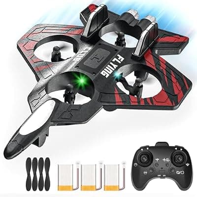 [Epstur] RC Plane - RC Airplane Fighter, Foam Remote Control Airplanes, RC Plane Fighter Jet with Auto Hover, Headless Mode 3D Flip Colorful LED Lights & 3 Batteries