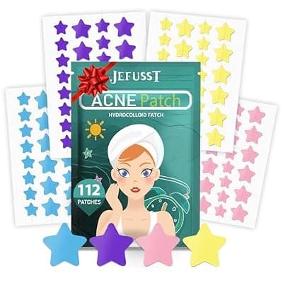 [Jefusst] Jefusst Star Acne Patches 112 Dots, Star Pimple Patches Hydrocolloid Acne Patches for Face Cute Zit Patches Pimple Stickers Acne Dots - Purple, Blue, Pink and Yellow