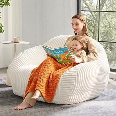 [HUGHEAVEN] HUGHEAVEN Large Bean Bag Chairs for Adults, Adult Bean Bag Chair with Back Support, Reading Chair for Bedroom, Beige