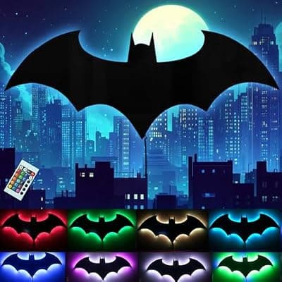 [Generic] Bat Night Light LED Superhero Signal Cool Lamp with 16 Colors Remote Control Acrylic Engraved Neon Sign Light Room Wall Decor for Bedroom Bar Party Birthday Gifts (Silver Mirror)